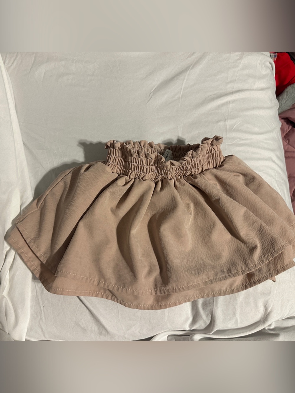 Girls Beige Smocked-Waist Flared Skirt